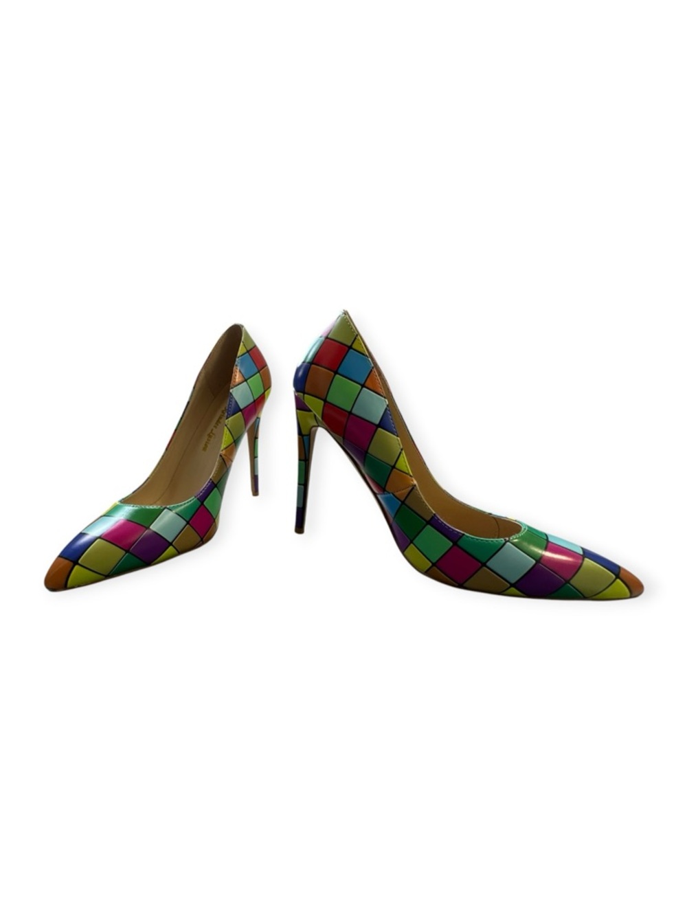 Quincee Easton Multi-Color Geometric Mosaic Pointed Toe Pumps, Size 38/8 NWOT - Picture 6 of 12